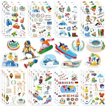 Imagem de HOWAF 24 folhas de adesivos de esportes de inverno de 2026, adesivos de etiqueta esportiva internacional para XXV eventos de inverno, decorações de festa, adesivos de vinil de classificação de prêmios