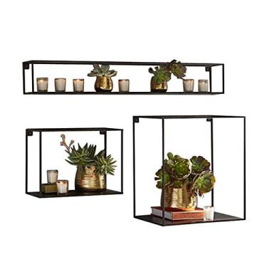 Imagem de Porta-revistas prateleira flutuante preta, prateleira de parede, prateleira de exibição flutuante, prateleira de armazenamento de metal para sala de estar, escritório, quarto, banheiro, cozinha