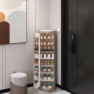 Imagem de Torre de sapateira giratória, armário de sapatos giratório, suporte giratório para sapatos, prateleira de canto para organização de armário de sapatos para entrada, garagem, quarto (cor: branco normal