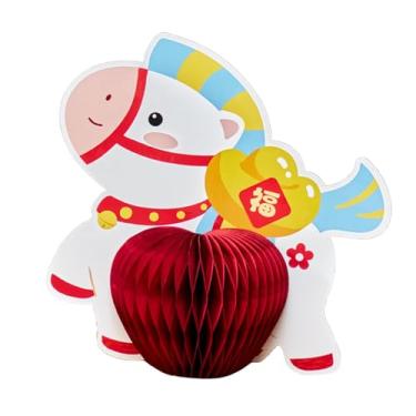 Imagem de predolo Centro de mesa em forma de cavalo com favo de mel, enfeite de cavalo de papel em forma de favo de mel, decoração de festa da primavera para jantares, 20cmx18cm