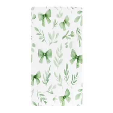 Imagem de Blueangle Lençol de berço padrão para berço infantil - Lençóis de algodão macio e respirável com laços verdes (456)