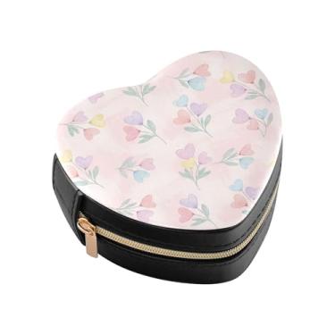 Imagem de Burbuja Caixa de joias em forma de coração em forma de coração, mini estojo de viagem para mulheres e meninas, organizador portátil de armazenamento para brincos, anéis, colares e pulseiras
