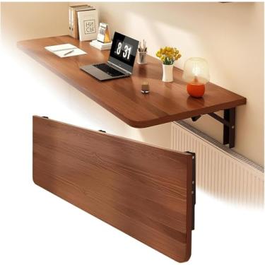 Imagem de Mesa dobrável de parede de madeira montada na parede, mesa dobrável para laptop, mesa flutuante para laptop, mesa dobrável de parede com folhas suspensas, mesa dobrável para bar de café da manhã