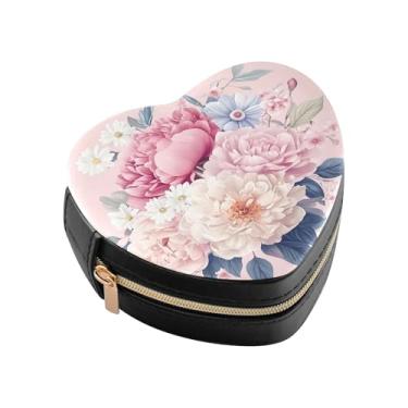 Imagem de Burbuja Elegante buquê floral em forma de coração, mini estojo de joias de viagem para mulheres e meninas, estojo portátil organizador de armazenamento para brincos, anéis, colares e pulseiras
