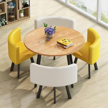 Imagem de Conjunto de mesa e cadeiras que economizam espaço, conjunto de mesa de cozinha redonda de couro, combinação de mesa de recepção e cadeira, com 1 mesa e 4 cadeiras, para sala de estar, cozinha, sala de