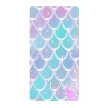 Imagem de Blueangle Lençol de berço padrão para berço infantil - Lençóis de algodão macio e respirável com escamas de sereia coloridas (372)