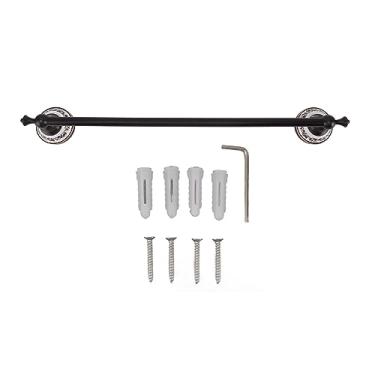 Imagem de Barra de toalha Barra de toalha de banho Toalheiro de cobre Elegante estilo europeu Suporte de suspensão de haste única para banheiros Material de cobre durável 50 cm de (Preta)