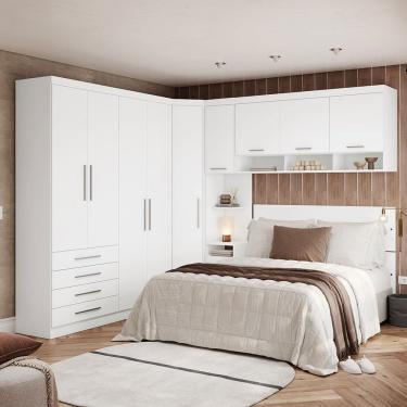 Imagem de Quarto de Canto Casal com Guarda Roupa Aereo e Cabeceira Alpes Luciane Moveis
