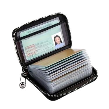Imagem de Carteira masculina com zíper com bloqueio de RFID | Porta-cartões com vários compartimentos | Organizador seguro de identidade de viagem | Espaço para 12 cartões, dinheiro | Design com pingente de