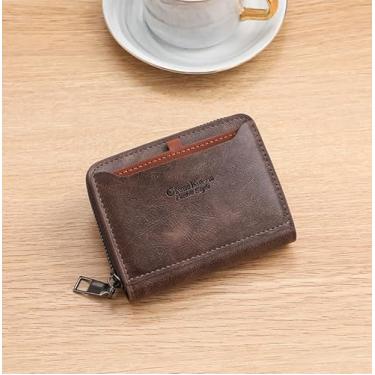 Imagem de Carteira masculina retrô com zíper multifuncional de couro PU porta-cartões organizador de acordeão para viagens diárias, Café, Clássico