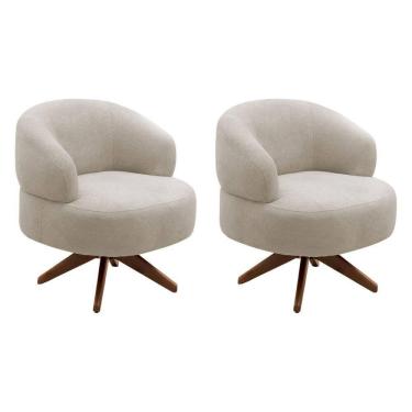 Imagem de Kit 02 Poltronas Decorativas Orgânicas Living Have Base Giratória Bouclê Bege - Desk Design