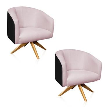 Imagem de Kit 02 Poltronas Stella Corano Preto CR04 com Linho Trama Rosê A73 Bas