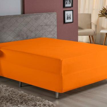 Imagem de Lençol Com Elástico Casal Nobre 1 Peça Luva De Box 55cm De Altura Malha 100% Algodão - Laranja