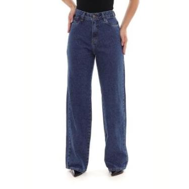 Imagem de CALÇA JEANS WIDE LEG FEMININA CINTURA ALTA BÁSICA 100% ALGODÃO 29000 44 VINTAGE UNICA-Feminino