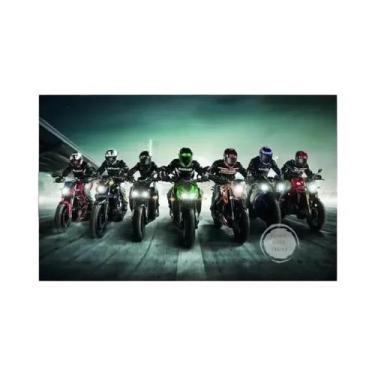 Imagem de Pôster De Corrida De Motocicleta Preto Pesado Em Tela Para Decoração D