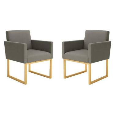 Imagem de Kit 2 Poltronas Reforçada Recepção Base Metálico Dourado - Móveis Mafe