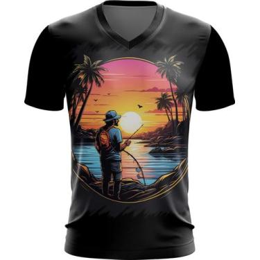 Imagem de Camiseta Gola V Pesca Esportiva Pôr do Sol Peixes 14 - Kasubeck Store®