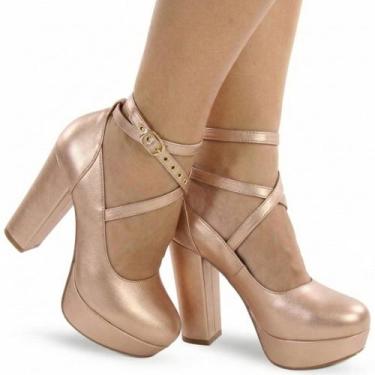 Imagem de Sapato Boneca Meia Pata Salto Alto Grosso P4 - Modarpe, Rose gold, 35
