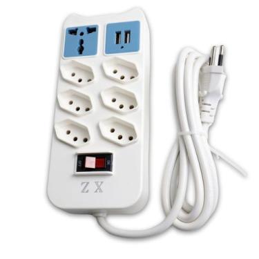 Imagem de Filtro de Linha 6 Tomadas 10A, 2 Portas USB, 1 Tomada Universal, Botão