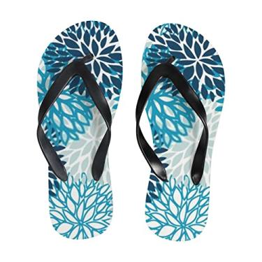 Imagem de Chinelo feminino azul marinho crisântemo flores finas sandálias de praia para homens verão tanga sandálias estilo chinelos de viagem, Multicor, 4-5 Narrow Women/3-4 Narrow Men