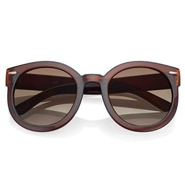 Imagem de grinderPUNCH Óculos de sol polarizados redondos modernos | Óculos de sol grandes modernos para mulheres e homens | Óculos de sol polarizados redondos retrô, Marrom, X-Large