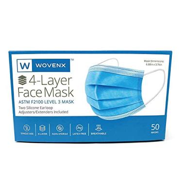 Imagem de WOVENX Máscara facial de 4 camadas ASTM F2100 Nível 3 Caixa com 50 (azul)