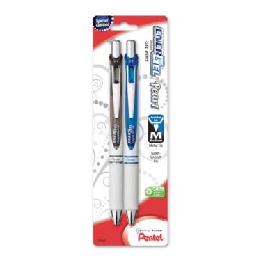 Imagem de Pentel Caneta de gel líquido retrátil de luxo RTX da EnerGel Pearl (0,7 mm), tinta preta/tinta azul, pacote com 2 (BL77WBP2AC)