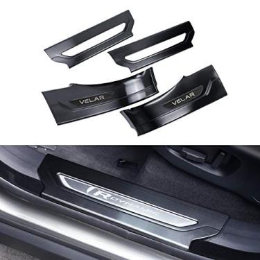 Imagem de 4 peças de aço inoxidável dentro do peitoril da porta preto moldes de proteção guarnições de proteção apto para Range Rover Velar 2017 2018 2019 2020 2021