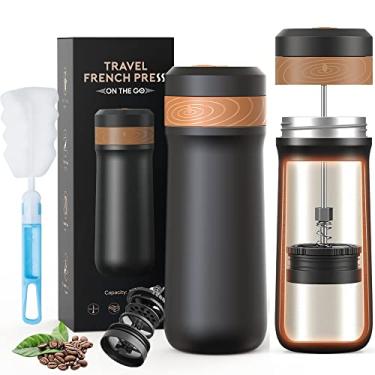 Imagem de Sesama Caneca de café clássica portátil prensa francesa 355 ml com alça de transporte, cafeteira francesa de aço inoxidável, livre de BPA, ótima para acampamento e viagens