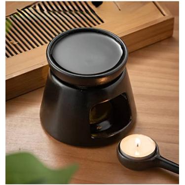 Imagem de Warmself Queimador de óleo essencial feito à mão de grande capacidade, queimadores de cera de derretimento de aroma de aromaterapia difusor de óleo cerâmico vela suporte de vela para casa decoração de quarto preto
