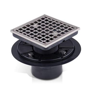 Imagem de Ralo de piso para chuveiro em azulejo quadrado com ralo para chuveiro de níquel escovado e base de drenagem ABS serve para tubo de lixo de 5 ou 7,6 cm para banheiro, cozinha (Missão NB)