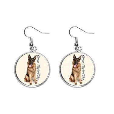 Imagem de Brinco de prata com pingente de orelha de animal nacional de Pastor Alemão joia feminina