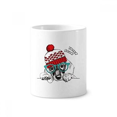 Imagem de Roupa de cachorro adorável em aquarela ilustração escova de dentes caneca suporte de cerâmica copo lápis