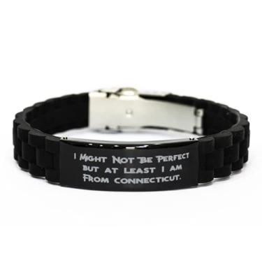 Imagem de SpreadPassion Melhores presentes Connecticut, I Might Not Be Perfect but at Peast I am from Connecticut, Connecticut Black Glidelock Clasp Bracelet from