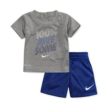 Imagem de Conjunto de duas pe as de camiseta e short de manga curta Dri-Fit para meninos da Nike (infantil), Deep Royal Blue(66d014-u1a)/Grey, 6