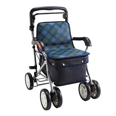 Imagem de Andador de 4 rodas de alumínio com cesta de compras Andador dobrável para auxiliar de mobilidade para idosos Andador com rodinhas ajustável em altura, A (B) Present