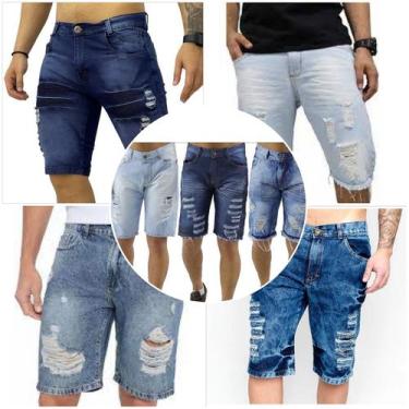 Imagem de 3 Bermuda Jeans Masculina Desfiada Rasgada Elastano - Maele Modas