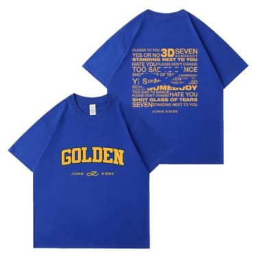Imagem de Jungkook Golden Album Merch Camiseta K-pop Fans Support Merch Cotton Loose Tee Shirt, Azul, XXG
