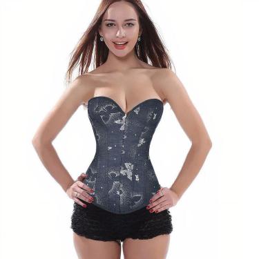 Imagem de Corpete Corset Corselet Espartilho Modelador Jeans Escuro M509