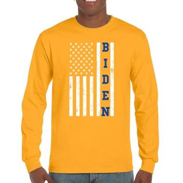 Imagem de Camiseta Joe Biden Bandeira Americana 2024 Manga Longa Pro Partido Democrata Presidente Democratas Azul Estados EUA Política, Amarelo, GG
