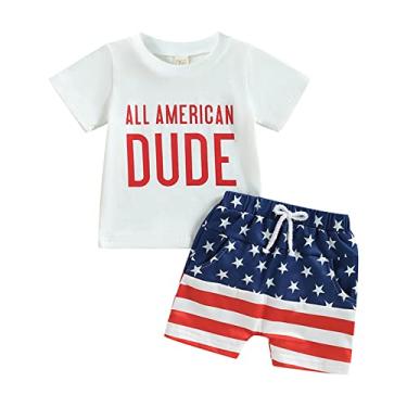 Imagem de Camiseta My First USA Baby Boy Girl 4th of July Outfit Top Shorts Infantil Recém-nascido Quarto Verão Roupas, C White All American Dude, 12-18 Meses