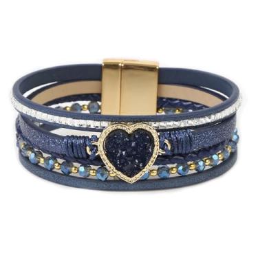 Imagem de AZORA Pulseira feminina de couro barroco pérola envolvente pulseiras lindas pulseiras de ouro feitas à mão, joias boêmias, presente para mulheres, 7.7 inches, Couro, Quartzo