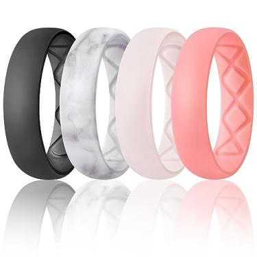 Imagem de Egnaro Anéis femininos, 6 mm de largura, 2 mm de espessura, pulseira de borracha de casamento de silicone com meio tamanho, design ergonômico respirável de arco interno, 5.5-6(19.43mm), Silicone, Sem