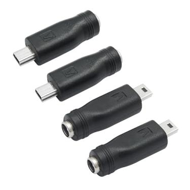 Imagem de Adaptador DC 5,5 mm x 2,1 mm para mini USB, 5 V DC 5521 fêmea para conector de conversão de mini USB macho (4 peças)