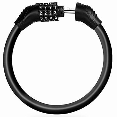 Imagem de Fechadura de cabo de bicicleta SPROUTER Fechadura de bicicleta com cabo de combinação, cadeado de bicicleta de código portátil com combinação de 4 dígitos cadeado de cabo de bicicleta leve, trava de bicicleta anti-roubo para bicicleta infantil, 12 cm de diâmetro, preto