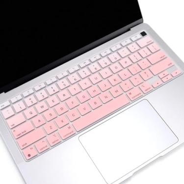Imagem de Lucocia Capa de teclado de silicone inglesa, compatível com MacBook Air 13 polegadas 2022 2021 2020 versão A2179 A2337 M1 Chip, MacBook Air 13 acessórios protetores de teclado, ombré rosa claro