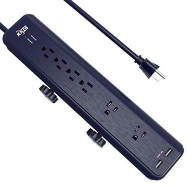 Imagem de KMC Cabo de fixação com tira de força de proteção contra surtos de 6 saídas com 2,4A estação de carregamento USB de 2 portas ..