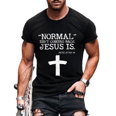 Imagem de Camiseta masculina Normal Isn't Coming Back Jesus is Jesus Has My Back Faith Camiseta Vintage Gráfica Cristã, P1, M
