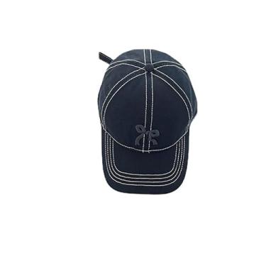 Imagem de Obenie Chapéu xadrez bordado com laço fofo chapéu de beisebol chapéu de beisebol boné de golfe retrô boné de corrida boné de beisebol, 2 azul-marinho, Tamanho Único