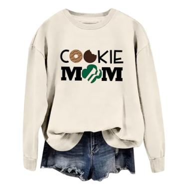 Imagem de Duobla Moletom feminino Mama gola redonda gráfico Cookie Mom moderno casual pulôver manga longa camisetas divertidas suéteres confortáveis, A-1-bege, 3G
